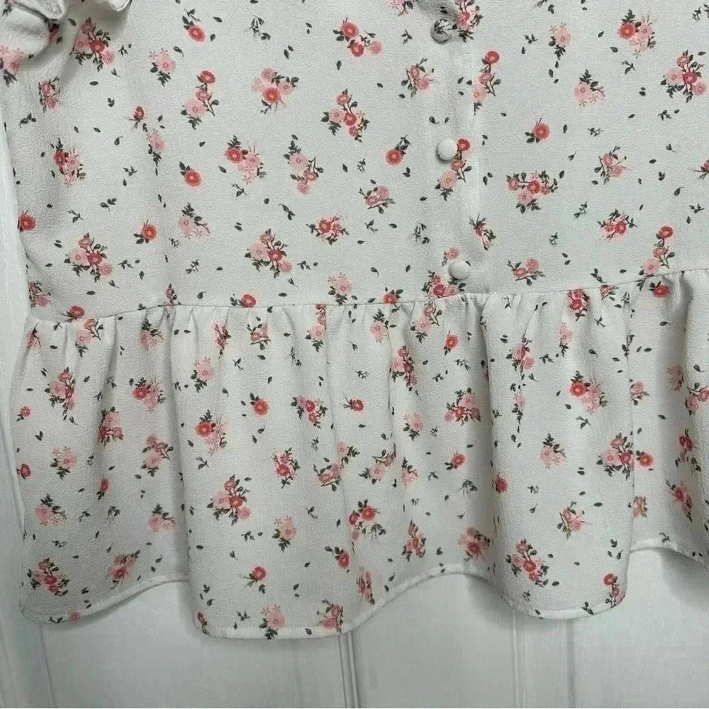 Ardene  Peplum Top White/Pink/Red Floral Size Large - Picture 7 of 16
